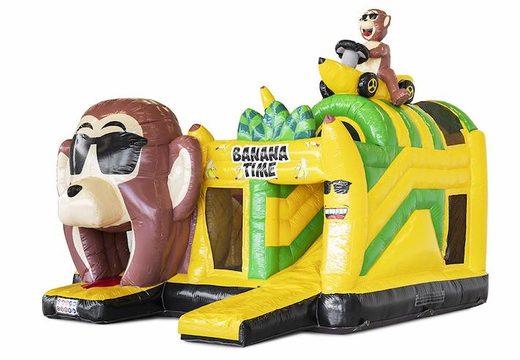 Jeu gonflable sur le thème du singe banane avec obstacles et toboggan à vendre