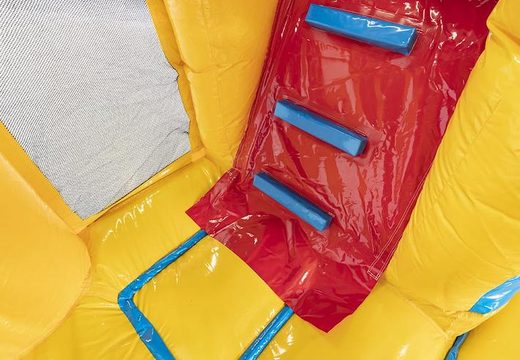 Commandez un transat gonflable avec toboggan en jaune avec des emojis dessus pour les enfants