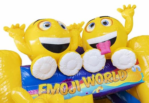Transat gonflable avec toboggan en jaune avec des emojis dessus à vendre pour les enfants
