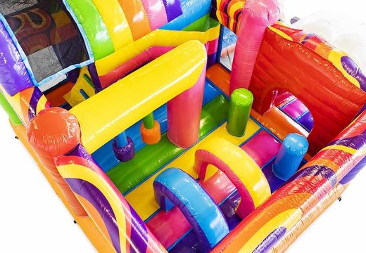 Acheter château gonflable gonflable avec toboggan thème hippie avec de nombreuses couleurs pour les enfants