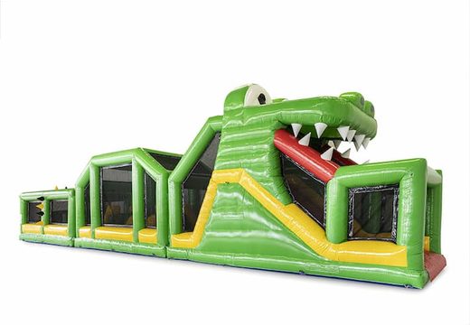 Commandez un parcours d'obstacles de 19 mètres de long sur le thème du crocodile avec des objets 3D adaptés aux enfants. Achetez des parcours d'obstacles gonflables en ligne maintenant chez JB Gonflables France