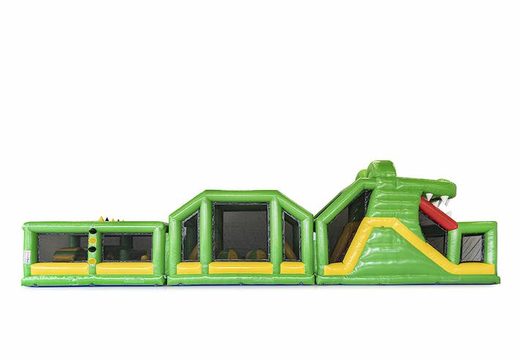 Parcours d'obstacles de 19 mètres de long sur le thème du crocodile avec des objets 3D assortis pour les enfants. Commandez des parcours d'obstacles gonflables maintenant en ligne chez JB Gonflables France