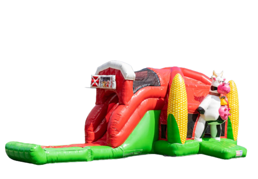 Acheter coussin d'air super gonflable multiplay dans le thème de la ferme rouge et vert pour les enfants