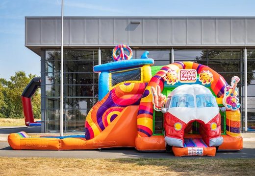 Acheter château gonflable multijoueur super gonflable sur le thème hippie avec de nombreuses couleurs pour les enfants
