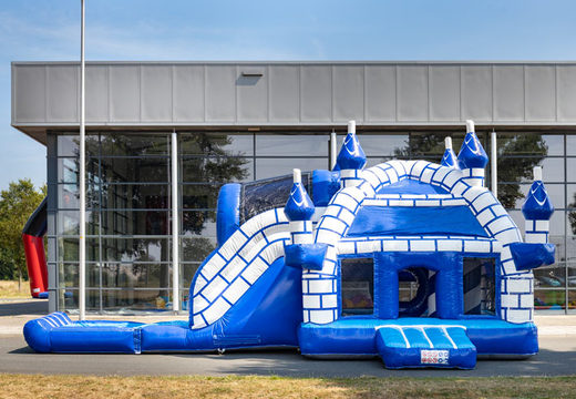 Château gonflable multijoueur super gonflable avec toboggan sur le thème du château bleu