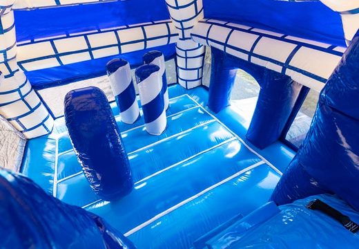 Commandez château gonflable multijoueur super gonflable avec toboggan sur le thème du château bleu