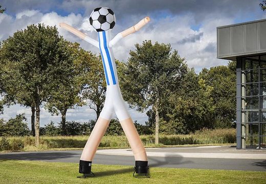 Achat le skyman 6m avec 2 jambes et ballon 3d en bleu et blanc en ligne maintenant chez JB Gonflables France. Livraison rapide pour tous les skydancers gonflables standard