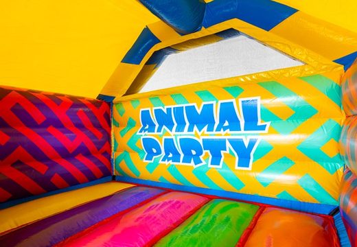 Acheter coussin d'air gonflable avec toboggan en fête des animaux et beaucoup de couleurs pour les enfants