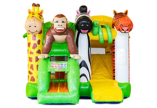 Commandez le château gonflable gonflable couvert Mini Multiplay avec toboggan sur le thème de la Jungle pour les enfants. Achetez maintenant des jeux gonflables chez JB Gonflables France