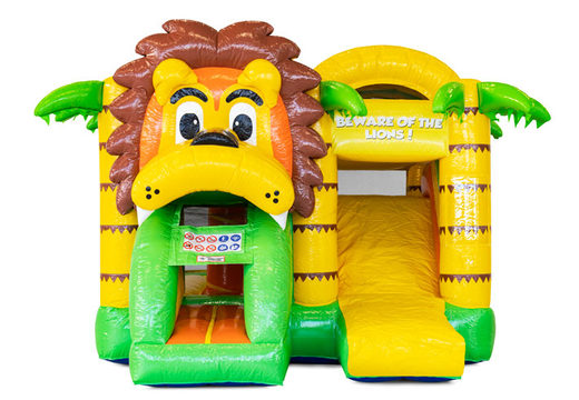 Commandez le château gonflable gonflable couvert Mini Multiplay avec toboggan sur le thème du Lion pour les enfants. Achetez maintenant des jeux gonflables chez JB Gonflables France
