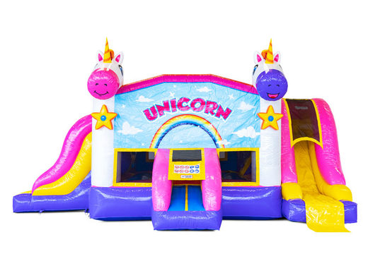 Commandez le château gonflable Slide Park Combo Licorne pour enfants. Achetez maintenant des châteaux gonflables gonflables avec toboggan chez JB Gonflables France