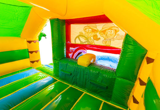 À l'intérieur du château gonflable Double Slide Slide Combo Jaune Vert Bleu