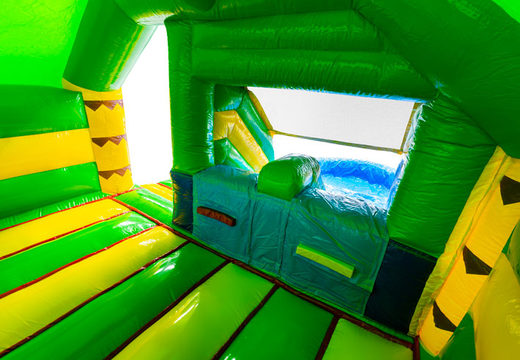 Intérieur du château gonflable Double Slide Combo en vert et jaune