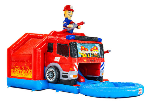 Achetez le château gonflable à double glissière sur le thème des pompiers Slide Combo chez JB
