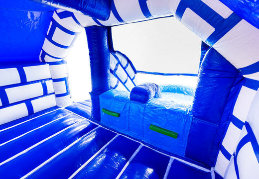 Intérieur du château gonflable Slide Combo Dubbelslide bleu et blanc