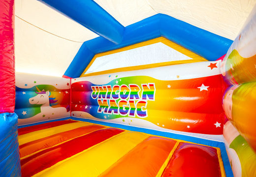 Achetez en ligne le château gonflable couvert Slide Combo Dubbelslide avec le thème Licorne chez JB