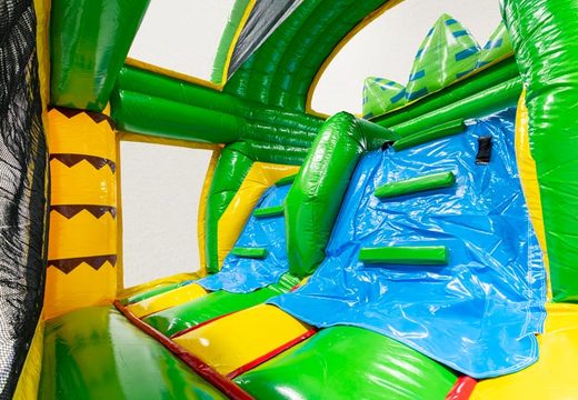 Mur d'escalade du Multiplay Doubleslide sur le thème du crocodile bleu jaune vert