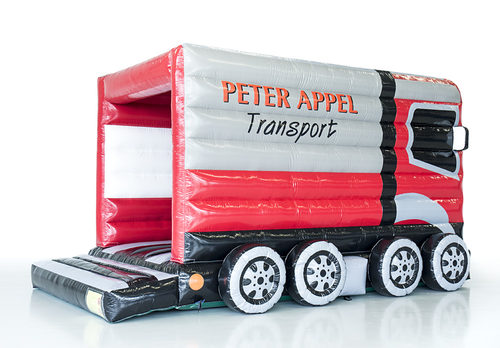 Promotionele maatwerk Peter Appel - vrachtwagen springkussen online kopen. Bestel nu opblaasbare springkussens in eigen huisstijl bij JB Inflatables Nederland